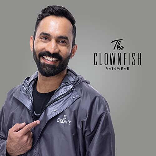 Image of THE CLOWNFISH Men's Waterproof Casual Style Polyester Double Coating Reversible Raincoat With Hood And Reflector Logo At Back For Night Travelling