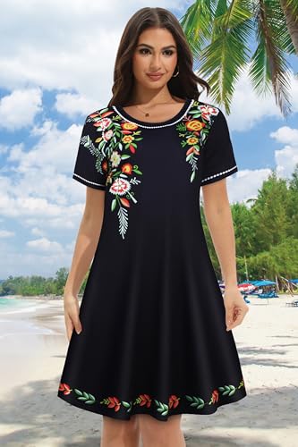 Image of Summer Dresses for Women Casual Tshirt Short Sleeve Floral Sundress Beach Cover Ups with Pockets 2026