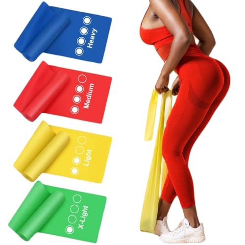 Haquno [4 Pezzi] Elastici Fitness,1.5M Banda Elastica Fasce Resistenza,4 Livelli di Resistenza, Fasce Elastiche Fitness per Donne o Uomini,Ideale per, Yoga, Pilates, Allenamento di Forza
