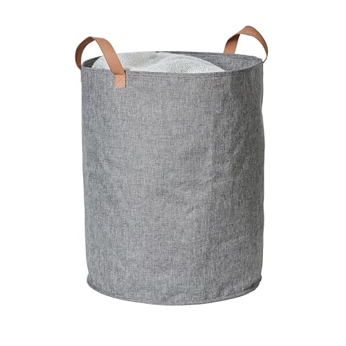 LOVE IT STORE IT - Premium - Aufbewahrungskorb mit Griffen - Runder Wäschekorb groß aus Leinen - Grau - Stabil und vielseitig - 40x40x45 cm