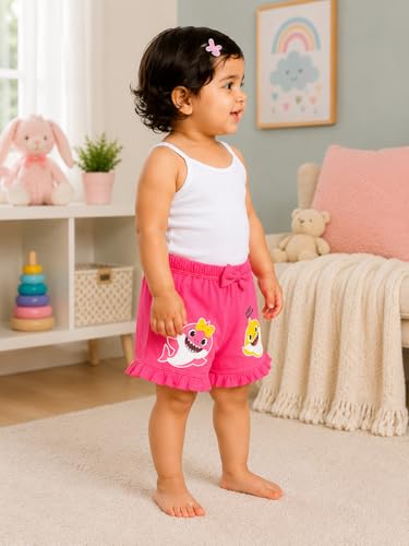 Image of BODYCARE KIDS Infant Baby Girls Cotton Antiviral Printed Shorts | Soft Breathable Elastic Waist Casual for Toddlers & Infants | Comfortable Summer Baby Bottoms for Girls