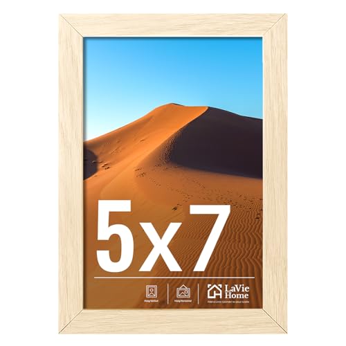 Image of LaVie Home 5x7 Picture Frame for Wall Display, 5x7 Oak Picture Frame with HD Plexiglas, 5 x 7 Poster Frame 1 Pack, Display Frame for Vertical or Horizontal, Classic Collection