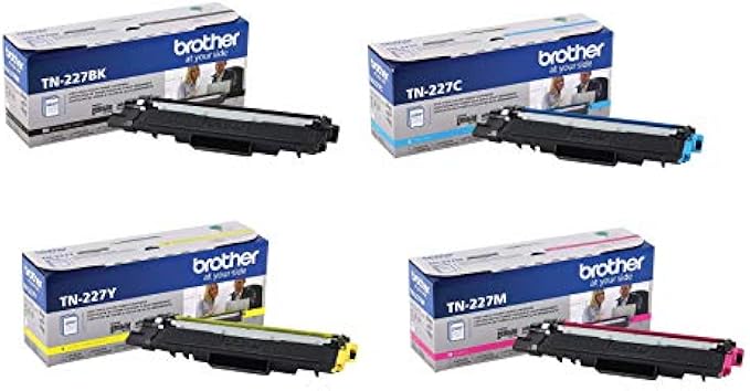 Brother TN227 4 High Yield Color Toner Set (BK/C/M/Y) (1) TN227BK, (1) TN227C, (1) TN227M, (1) TN227Y