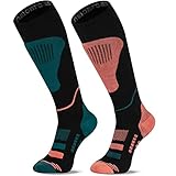 Skisocken für Herren & Damen Thermo Skistrümpfe Merinowolle Kompression Socken Atmungsaktiv Kniestrümpfe Wintersocken, 2 Paar