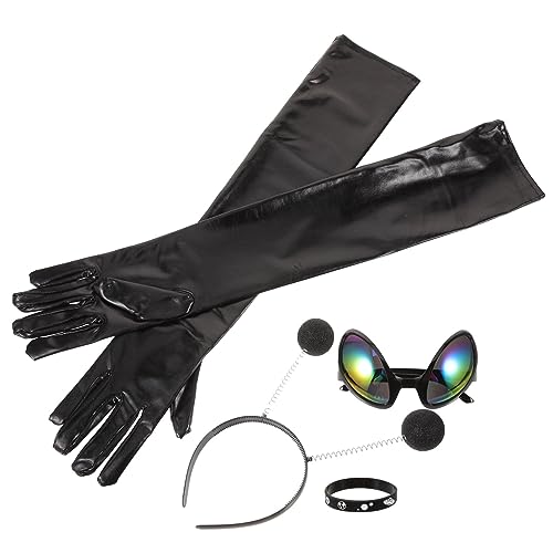 FRCOLOR 1 Juego ropa de fiesta gafas de colores accesorios de fiesta de neón futurista Guantes azul banda antena diadema adulto diadema alienígena para adulto fiesta cosplay diademas tela