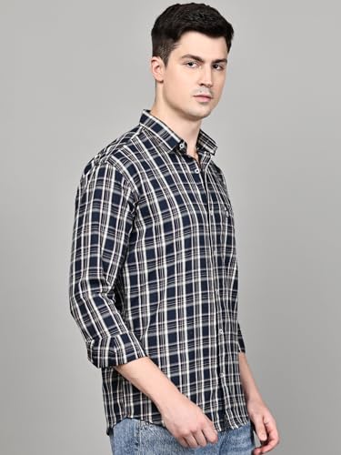 Image of Majestic Man Stylish Slim Fit Cotton Spread Collar Checked Casual Shirt for Men