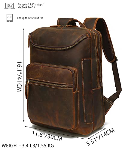 LANNSYNE Vintage Genuine Leather 16" Laptop Backpack For Men Hiking Travel Bag Camping Rucksack and Grain Leather Travel Passport Long Wallet for Men/Women RFID Blocking2