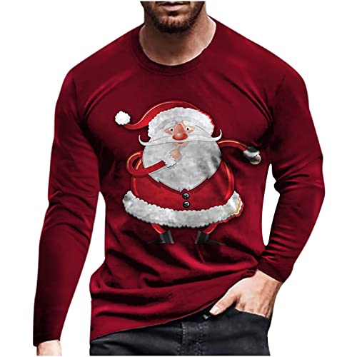 Masrin Divertida impresión tops para Navidad hombre suéter de Navidad 3D diseño festival camiseta cuello redondo manga larga jersey camiseta simple manga larga suelta túnica blusa callejera S-6XL Cover