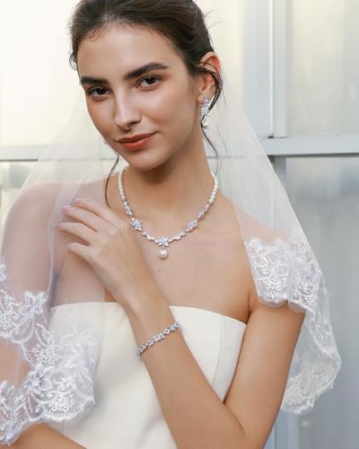 Parure forme fleur pour épouse collier et bracelet brillants - 3