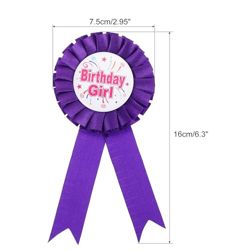 Image of Patikil Birthday Girl Ribbon, Purple Satin Fabric Women Tinplate Badge Pin, Happy Birthday Princess Party Button Pins, Girls Brooches for Party Decoration