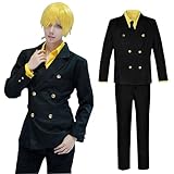 AKTOTO Anime Costume Chef Sanji Cosplay Black Suit Dress Halloween Costume with Wig (Sanji yellow, M)