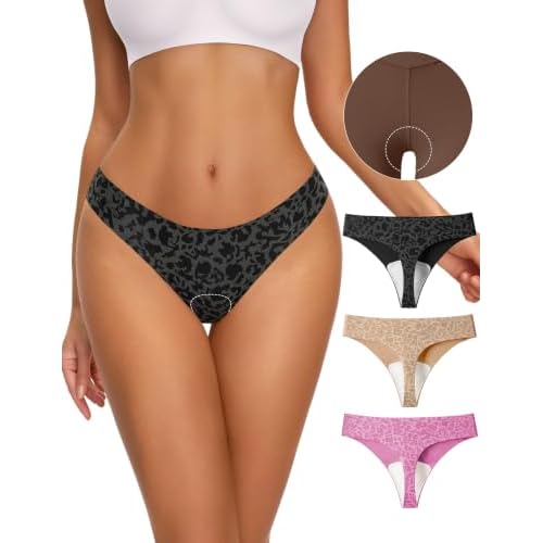 NIASOUL Thongs for Women Seamless No Show G-String Padded Workout Underwear | Built-in Panty Liners, No-Show Design Under Leggings, Low-Rise Fit, Soft Stretch Fabric, Breathable Comfort X-Sm