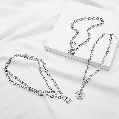 Tamhoo 8 Pcs Silver Chain Necklace Set For Women And Teen Girls And Boys - Layered Pendants Necklace With Multi-Style Design, Egirl Necklace Emo Chains Goth Chains Accessories Alt Jewelry #TOP5