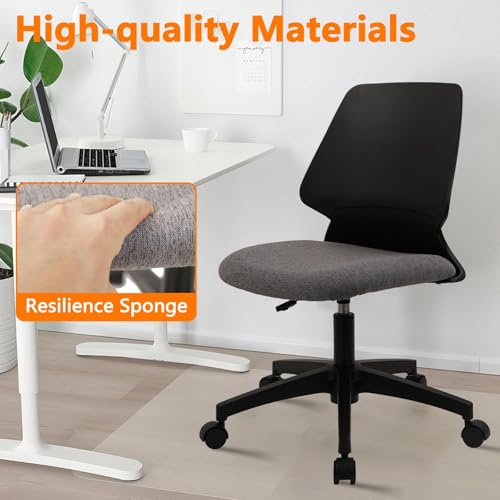 Image of CLATINA Armless Adjustable Height Desk Chair with Wheels, Upholstered Swivel Computer Task Chair, Comfy Small Office Reading Chair for Home & Meeting Room, Black, 2 Pack