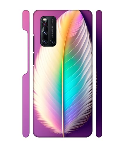 Image of ''Feather ''- (White-Sky Blue) Printed Hard Mobile Back Cover & Case for Vivo V19, Designer | Protective & Premium Cover & Case