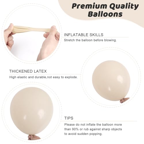 Image of RUBFAC 135pcs Sand White Balloons Cream Beige Latex Balloon, Different Sizes 18 12 10 5 Inch for Garland Arch Wedding Birthday Party Baby Shower Anniversary Boho Decorations
