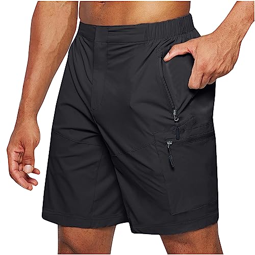 Keepink Mens Shorts with Zip Pockets Solid Cargo Shorts Casual Short Pants Stretch Waist Camping Outdoor Shorts Tactical Jogging Shorts Hiking Athletic Workout Gym Beach Shorts