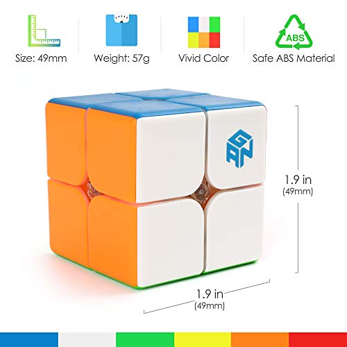 GAN 249 V2 2x2 Speed Cube, 2 by 2 Mini Magic Cube Puzzle Toy Gift for Kids Basic Learning, 49mm, Stickerless