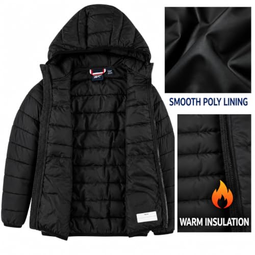 Reebok Boys Winter Coat, Kids Lightweight Packable Puffer Jacket with Hood | Wind and Water Resistant Quilted Fall Jacket, Insulated Hooded Outerwear, Zip Up With Zip Pockets, Warm for School and Play - image 6