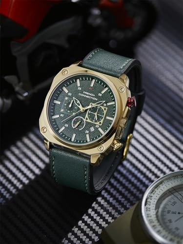 Image of French Connection Chronexis Green Dial Chronograph Watch for Men - FCB19NL