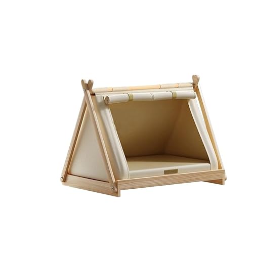 犬猫用テントベッド キャットハウス 小型犬用 猫用 クッション付き 組み立て簡単 木製土台 防潮設計 防風・遮光対応 離地防湿 室内犬に適用 夏の犬小屋 季節を問わず使用可能 四季通用 洗えるリムーバブルカバー付き (テントベッド+四季マット)