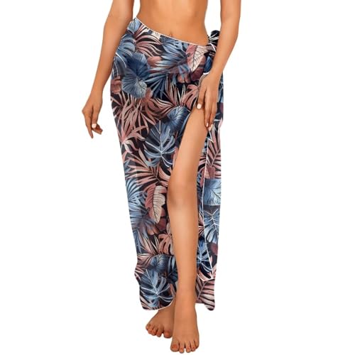 Tropical Flower Leaves Sarong Wraps Coverups Chiffon Long Bikini Wraps Sheer Resort Wear Dress Skirt