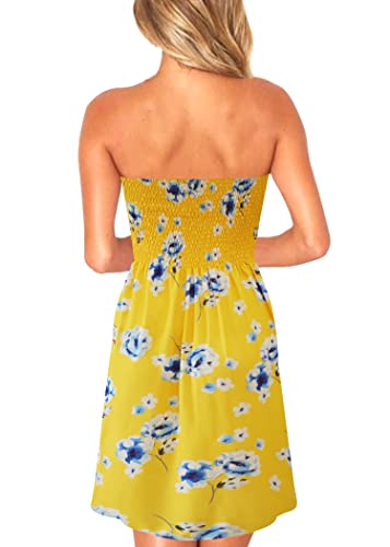 Image of Zyyfly Tube Top Dress Women Summer Beach Coverup Stretch Smocked Strapless Dress