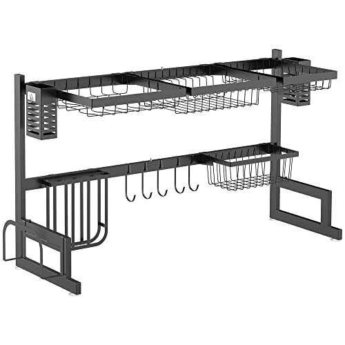 HOMCOM Égouttoir à vaiselle séchoir à vaiselle au-Dessus de l'évier 2 Niveaux Porte-Couteau Support pour Planche à découper Rangement pour Organisateur...