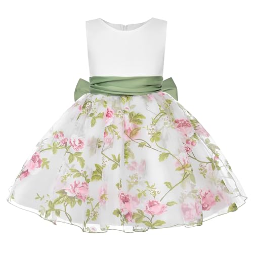 Uhnice Flower Girl Floral Dress Sleeveless Dresses with Detachable Bow for Wedding Party