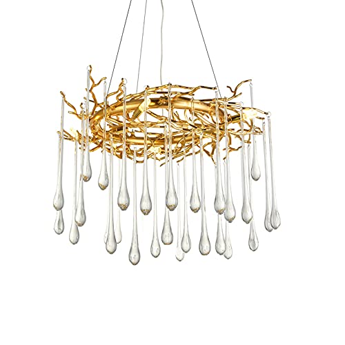 Creative Branch Water Drop Art Chandelier en Cristal Doré pour Ambiance Luxe
