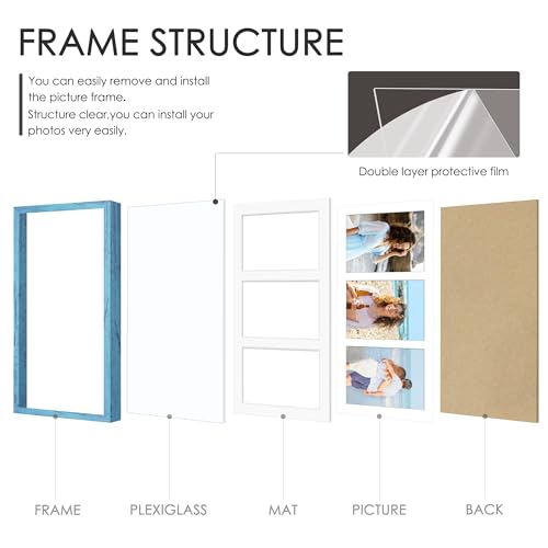 Image of DUENPY 8x16 Collage Picture Frame 5x7 Collage Picture Frame Displays Three 5x7 inch Photos or 8x16 (Without Mat) for Available Horizontal Wall Mounting Display and Vertical Blue