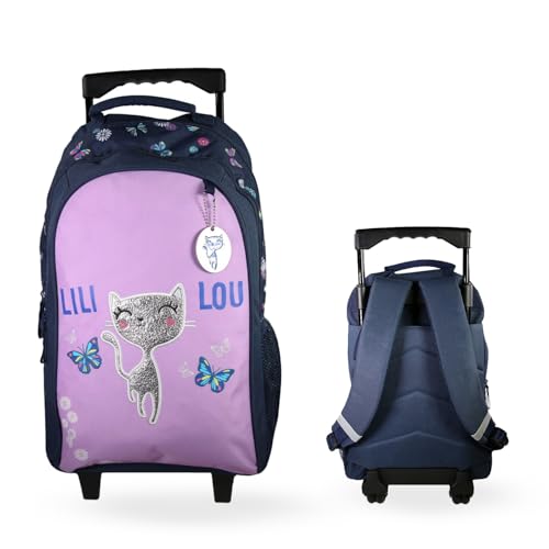 Bagtrotter - Sac à dos à roulettes 45 cm - Lili Lou Violet- Primaire – 2 Compartiments – Dos et bretelles rembourrés – Bandes Réfléchissantes –...