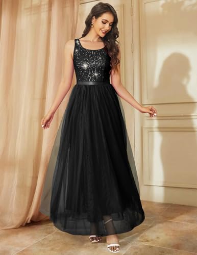 BeryLove Sequin Dress for Woman Vintage A Line Wedding Formal Swing Mesh Dress Sleeveless Cocktail Maxi Gowns4