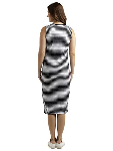 Image of Miss Chase Women's Comfortable Round Neck Sleeveless Striped Midi Bodycon Dress with Zipper