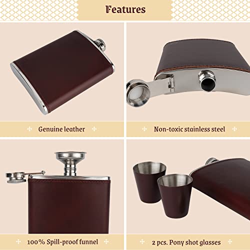 Men's Leather Flask With 2 Cups And Funnel - 100% Leak Proof With Stainless Steel And Premium Leather, Flask Gift Set For Father, Grandfather, Boyfriend, And Groomsmen #TOP5
