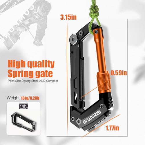 Image of Carabiner Multitool with Pocket Knives, EDC Carabiners, Serrated Knife, Rope Cutter, Screwdriver, Can Bottle Opener, Ruler, Folding Knife for Camping Hiking, Multitool Survival Gear (Orange)