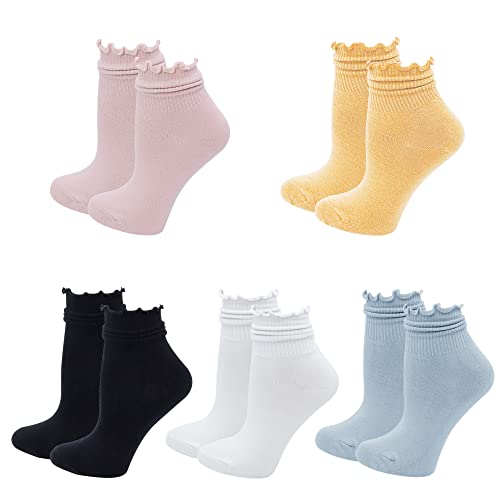 Bellady Cute Ruffle Socks for Women, Funny Cotton Crew Socks, Frilly Ankle Socks Women 5 Pairs2