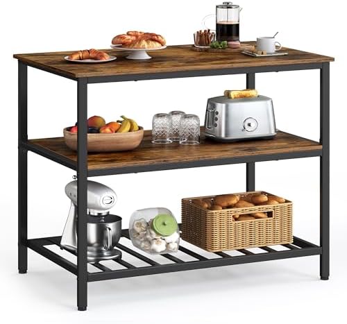 VASAGLE Kitchen Island with 3 Shelves, 39.4 Inches Width Kitchen ...