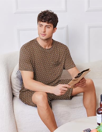 Image of Ekouaer Men's Pajamas Set Casual Short Sleeve Shirts and Shorts Soft 2 Piece Loungewear With Pockets