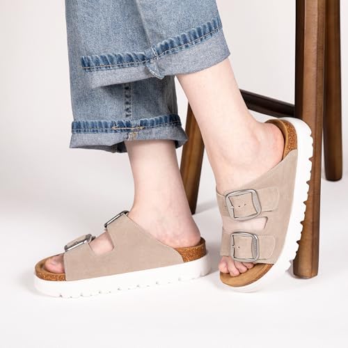 Women's Platform Sandals Suede Sandals with Adjustable Buckle Comfy Open-Toe Summer Slides for Indoor Outdoor Use, Non-Slip2