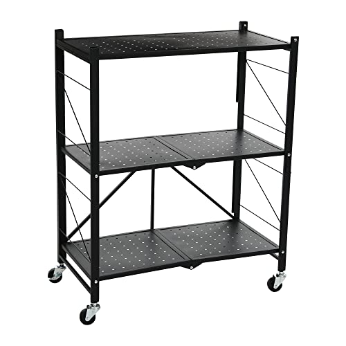 Household Essentials Metal 3-Tier Foldable Utility Rack, Black