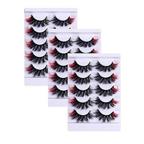 Braiton 15 Paar 3 Box Falsche Wimpern Farbige Wimpern Natürliche Künstliche Nerzwimpern Wispy Fluffy Curly 8D Effect Fake Eyelashes,Rot Cover