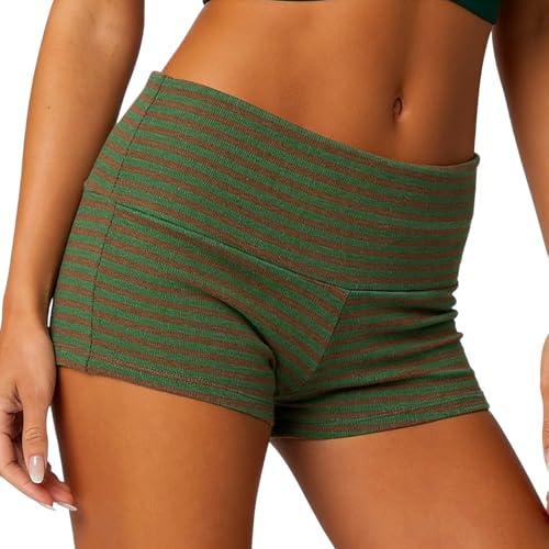 Image of KMBANGI Womens Fold Over Shorts Elastic Waist Y2k Lounge Shorts Foldover Cute Pajama Micro Bottoms Mini Shorts Sleepwear