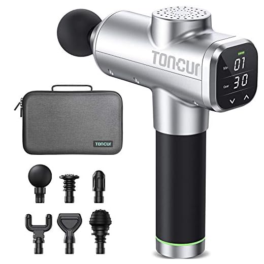 Toncur Pistolet de Massage Musculaire-2021 Upgraded Masseur Musculaire, Massage Gun avec Fonction de Chronométrie, 30 Vitesses et 6 Têtes de Massage pour Athlètes/Gym/Domicile, Soulager la Douleur