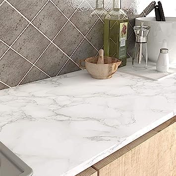 Image of Self Adhesive Waterproof Wallpaper for Kitchen Living Room Bed Room Furniture Makeover Cabinet Shelf Liner Tile Pattern Removable Contact Paper(Cloud Marble) (45x500 CM)