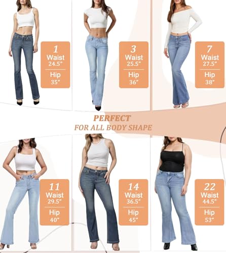 Hybrid & Company Women's Flare Mid Rise Jeans Trendy Stretchy Denim Pants with Pockets4