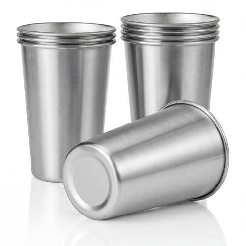 Zynaxir 8 PCS 304 Stainless Steel Cup 500ml /17oz Reusable Eco-Friendly Metal Drinking Cups Stacked Beer Tumbler for Home Travel Party Camping Indoor Activities & Outdoor Picnics