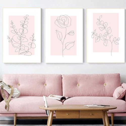 ANTIANLIDO Pink Blush Botanical Flower Line Canvas Wall Art Boho