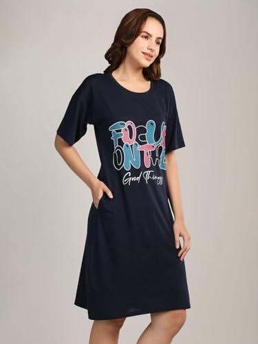 Image of Duchess Cotton Half Sleeve Oversized T-Shirts for Women| Nighty - Loose Fit Tee with Pocket