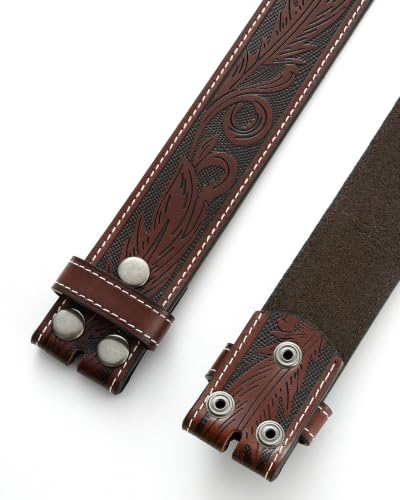 Image of CHAOREN Western Belts for Men without Buckle, 1.5 inch Full Grain Leather Strap | Cowboy Country Mexican Style, Tooled & Smooth, Secure Snap Design, Interchangeable Buckle, Gift Box